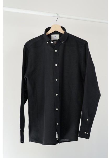 Slim Fit Düğmeli Yaka Gömlek Neo-Epherest Siyah