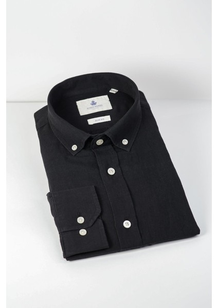 Slim Fit Düğmeli Yaka Gömlek Neo-Epherest Siyah indirimleri