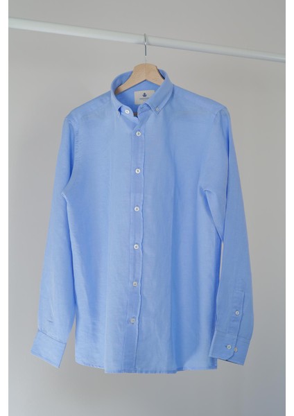 Slim Fit Düğmeli Yaka Gömlek Neo-Epherest Açık Mavi