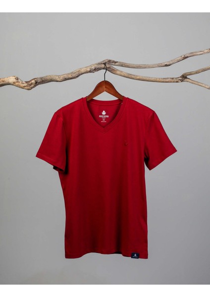Erkek V Yaka T-Shirt Neo-Alpes Bordo