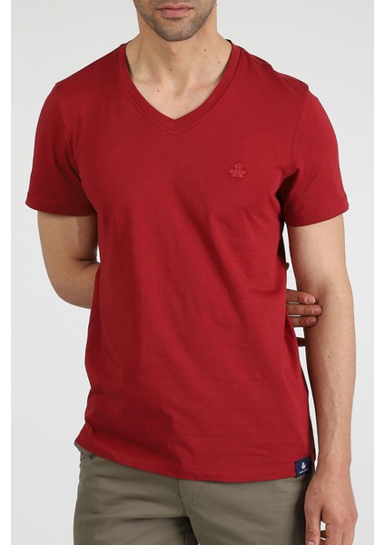 Erkek V Yaka T-Shirt Neo-Alpes Bordo modelleri