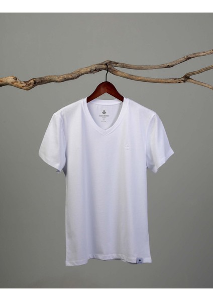 Erkek V Yaka T-Shirt Neo-Alpes Beyaz