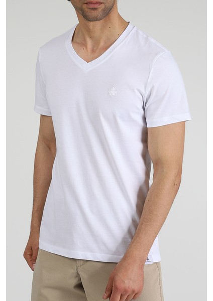 Erkek V Yaka T-Shirt Neo-Alpes Beyaz modelleri