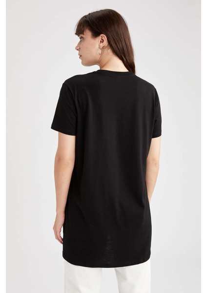 Relax Fit Slogan Baskılı Yırtmaçlı Kısa Kollu Tunik Tişört V5245AZ21AU indirimleri