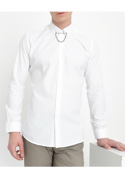 Gk 565 Slim Fit Beyaz Klasik Gömlek modelleri