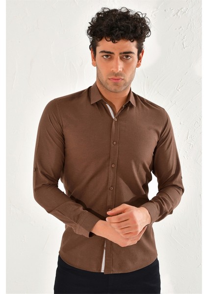 Gk 562 Slim Fit Kahve Klasik Gömlek
