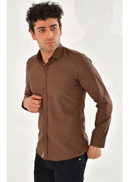 Gk 562 Slim Fit Kahve Klasik Gömlek fiyatları