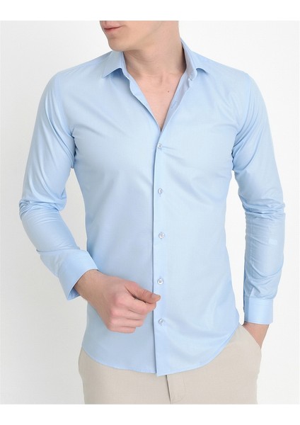Gk 157 Slim Fit Açık Mavi Klasik Gömlek