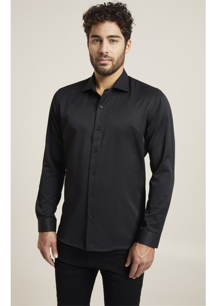 Gk 604 Slim Fit Siyah Klasik Gömlek modelleri