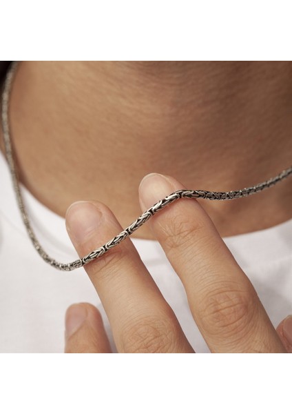 Erkek 925 Ayar 3 mm 15,80 gr 55 cm Yuvarlak Gümüş Kral Zincir Kolye