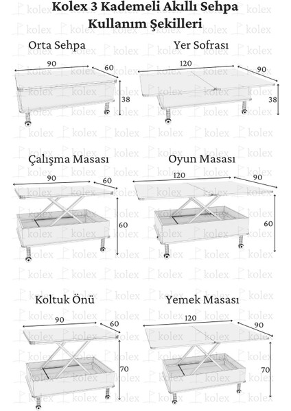 Desensiz 3 Kademeli Tekerli Akıllı Sihirli Sehpa Beyaz Renk