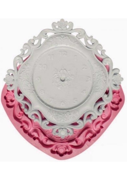 Gül Çiçek Kabartmalı 26cm Saat Silikon Kalıp K-883 Kokulu Taş Alçı Polyester Reçine Mum Kalıbı