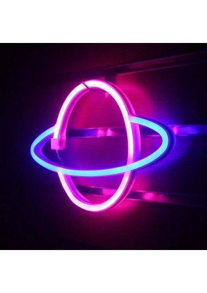 Neon Renkli Işıklı Satürn Pilli ve Usbli Çocuk Odası Duvar Gece Lambası