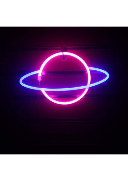 Neon Renkli Işıklı Satürn Pilli ve Usbli Çocuk Odası Duvar Gece Lambası