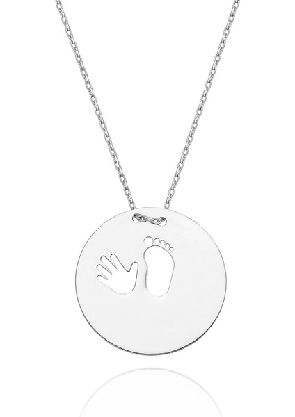 Erkoç Gold Silver 925 Ayar Gümüş Anne Bebek Ayak Izi Plaka Kolye