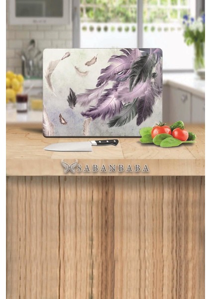 Kuş Tüyü Desen Cam Kesme Tahtası 30 x 40 cm