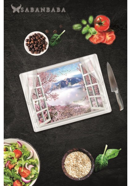 Pencere Desen Cam Kesme Tahtası 30 x 40 cm fiyatları