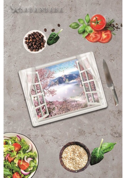 Pencere Desen Cam Kesme Tahtası 30 x 40 cm modelleri