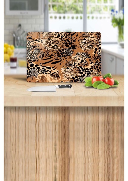 Leopar Desenli Cam Kesme Tahtası 20 x 30 cm