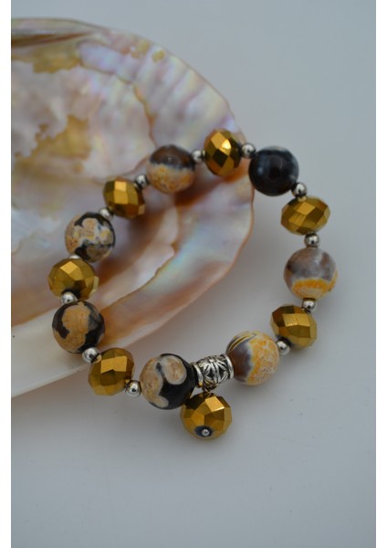 Jewellery Akik Taşlı ve Çek Kristalli Bileklik