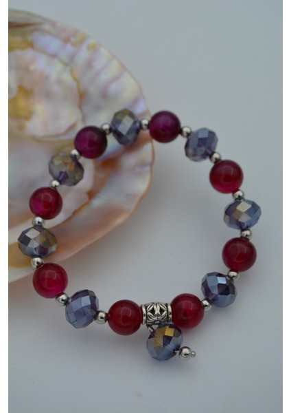 Jewellery Çek Kristali ve Mor Akik Bileklik