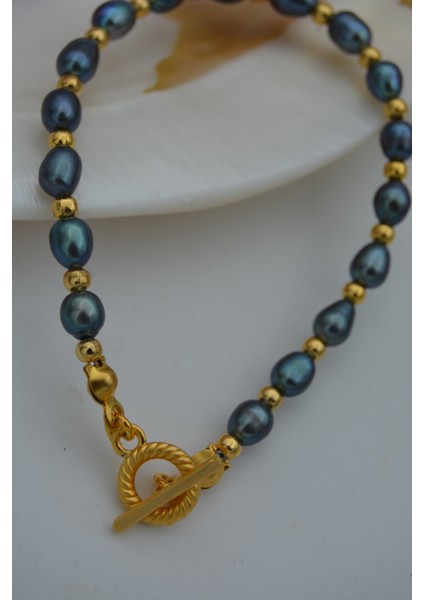 Jewellery Siyah Arpa Incili Bileklik