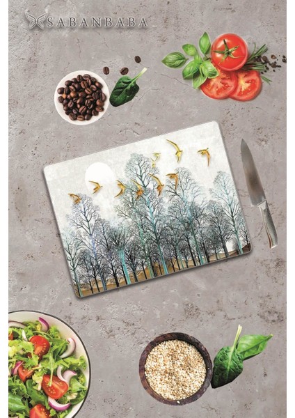 Altın Kuşlar Cam Kesme Tahtası 30 x 40 cm modelleri