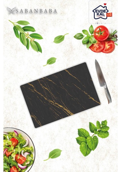 Siyah Altın Mermer Desenli Cam Kesme Tahtası 20 x 30 cm