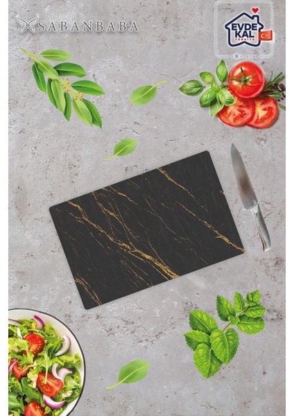 Siyah Altın Mermer Desenli Cam Kesme Tahtası 20 x 30 cm fiyatları