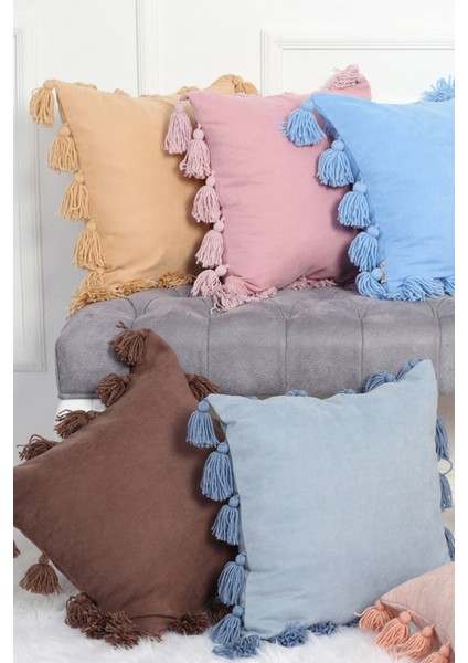 Aishas Design Büyük Püsküllü Dekoratif Kırlent Kılıfı