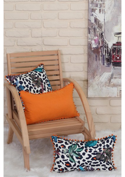 Aishas Design Kenarları Ponponlu Düz Dikdörtgen Kırlent Kılıfı