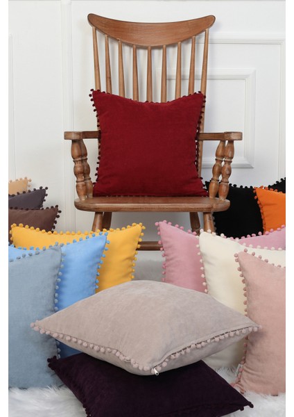 Aishas Design Ponponlu Dekoratif Kırlent Kılıfı