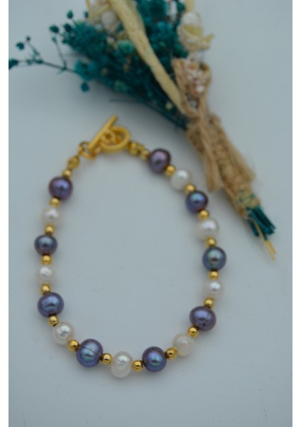 Jewellery Beyaz ve Siyah Inci Doğal Taşlı Bilek modelleri