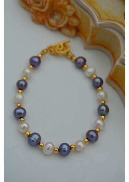 Jewellery Beyaz ve Siyah Inci Doğal Taşlı Bilek indirimleri