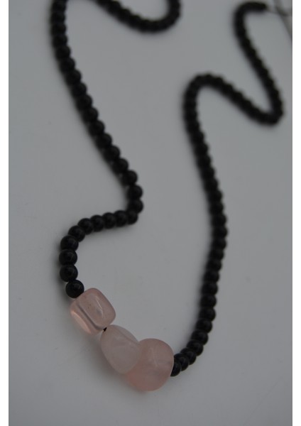 Jewellery Pembe Kuvars ve Oniks Taşlı Metalsiz Kolye fiyatları