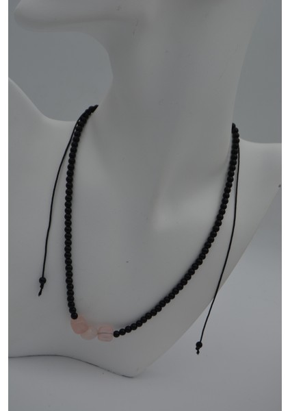 Jewellery Pembe Kuvars ve Oniks Taşlı Metalsiz Kolye modelleri