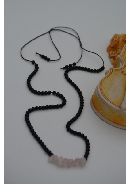 Jewellery Pembe Kuvars ve Oniks Taşlı Metalsiz Kolye fiyatları