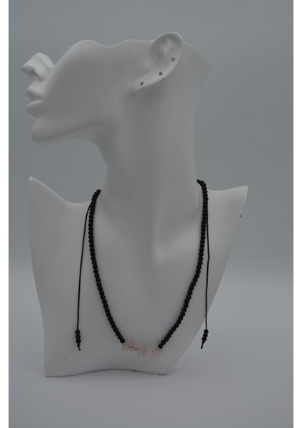 Jewellery Pembe Kuvars ve Oniks Taşlı Metalsiz Kolye modelleri