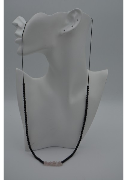 Jewellery Pembe Kuvars ve Oniks Taşlı Metalsiz Kolye fırsatları