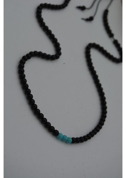 Jewellery Turkuaz ve Oniks Taşlı Metalsiz Kolye
