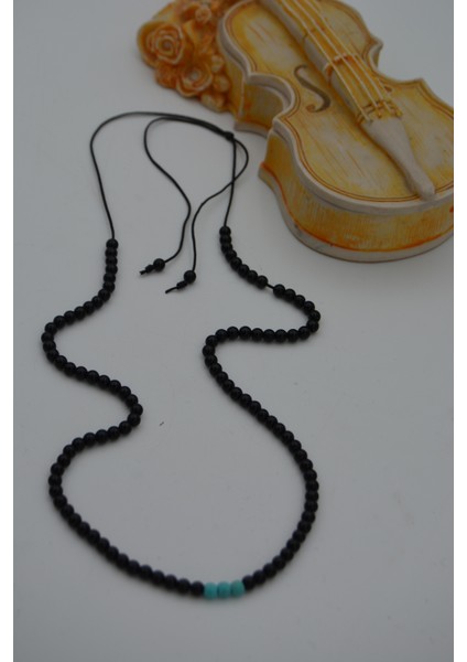 Jewellery Turkuaz ve Oniks Taşlı Metalsiz Kolye fiyatları
