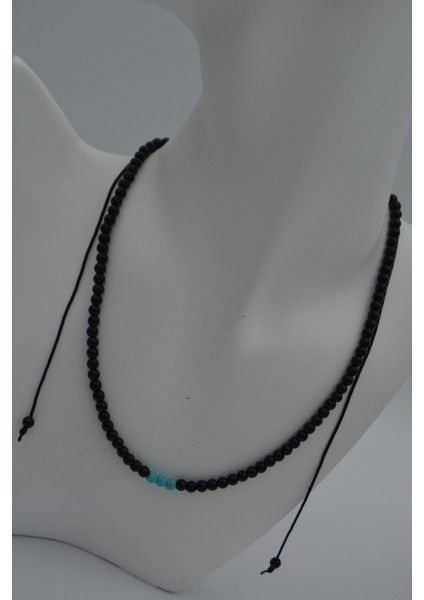 Jewellery Turkuaz ve Oniks Taşlı Metalsiz Kolye modelleri
