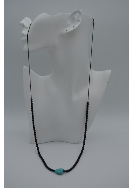 Jewellery Kalp Turkuaz ve Oniks Taşlı Metalsiz Kolye modelleri