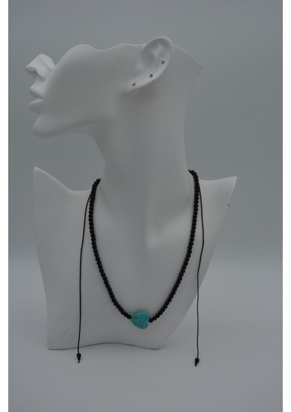 Jewellery Kalp Turkuaz ve Oniks Taşlı Metalsiz Kolye fırsatları