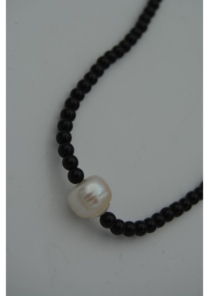 Jewellery Inci ve Oniks Taşlı Metalsiz Kolye