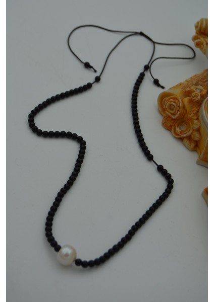 Jewellery Inci ve Oniks Taşlı Metalsiz Kolye