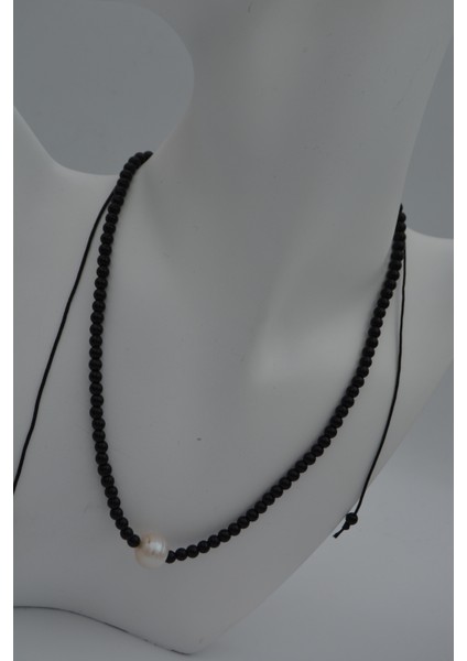 Jewellery Inci ve Oniks Taşlı Metalsiz Kolye
