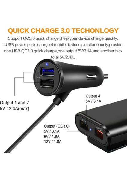 Evrensel 4 Port Usb Araç Şarj Cihazı Ön Koltuk Arka Koltuk Qc3.0 Hızlı Şarj Usb Adaptörü Araç Şarj Cihazı Için Usb Hızlı Şarj Cihazı Cihaz Hızlı Şarj (Yurt Dışından) fırsatları