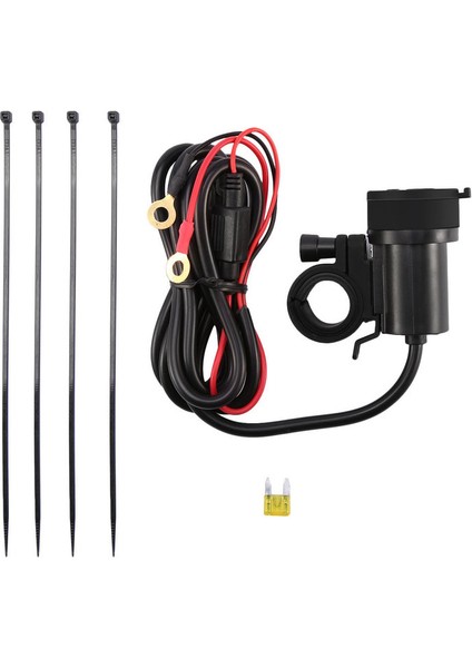 Motosiklet Siyah Silindir Şekli Çift 2 Usb Çıkışlı Soket Şarj Cihazı Güç Adaptörü - Siyah (Yurt Dışından)
