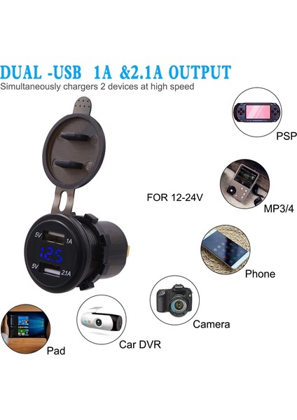 Su Geçirmez Çift Usb Şarj Soketi Güç Çıkışı 1A Ve 2.1A Dijital Voltmetre İle Ipad Iphone Için Mavi Led Işık Araba Tekne Motosiklet Deniz Mobil (Yurt Dışından) indirimleri